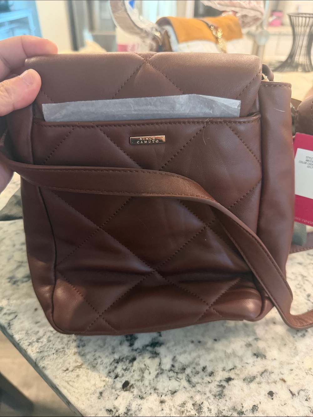 Vince Camuto Quilted Chestnut Brown Crossbody Bag